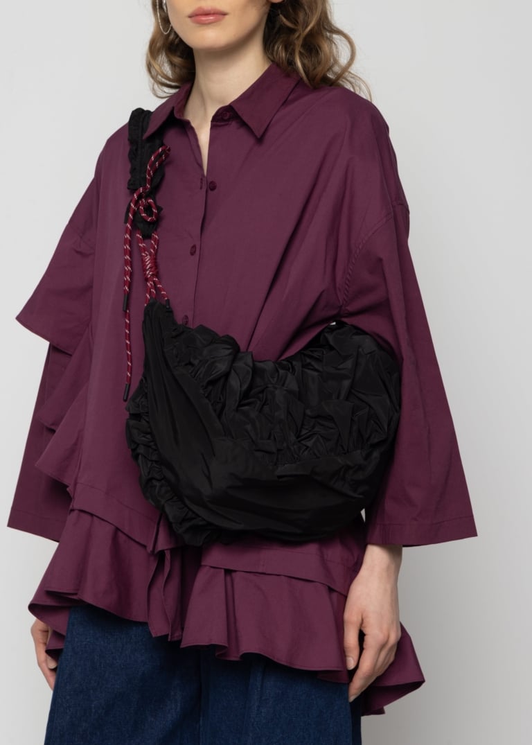 Gathered Corded-Strap Shoulder Bag