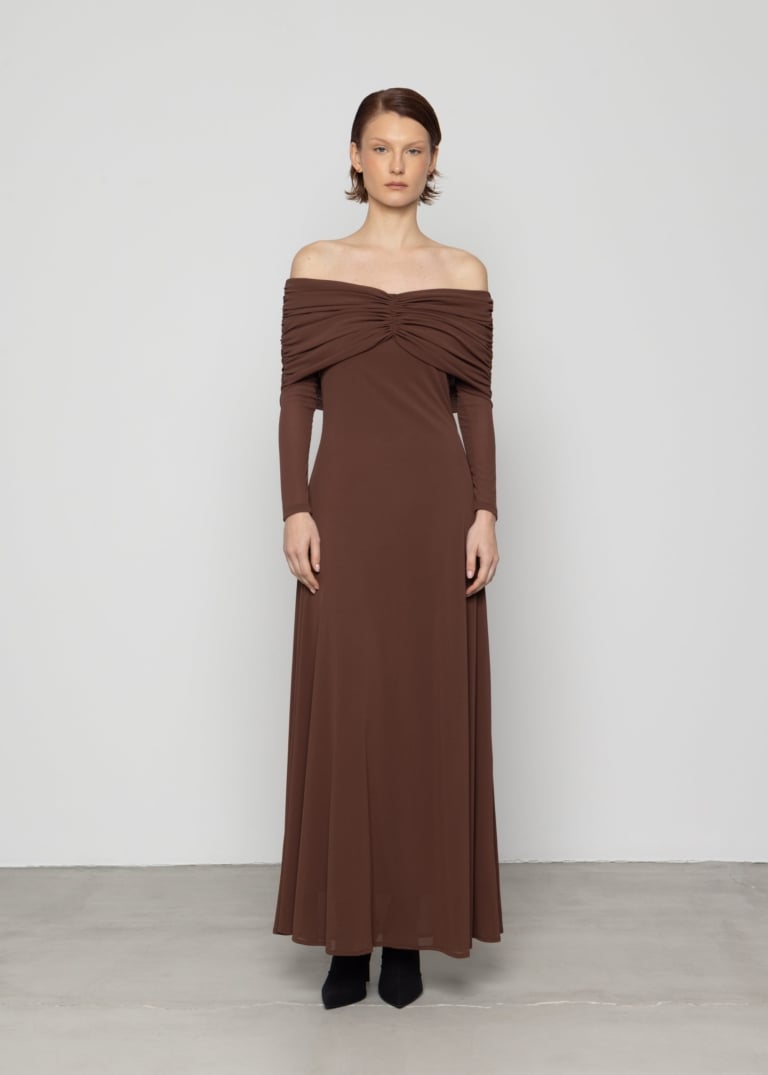 Cape Overlay Long-Sleeve Maxi Dress
