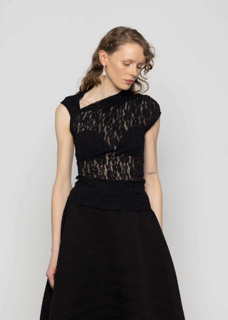 Asymmetric Cut-Out Lace Top