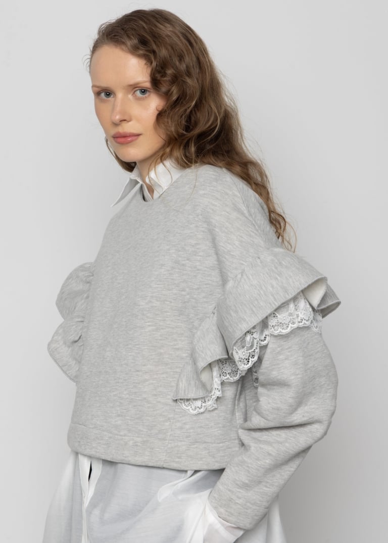 Lace Ruffle Trim Cropped Jumper