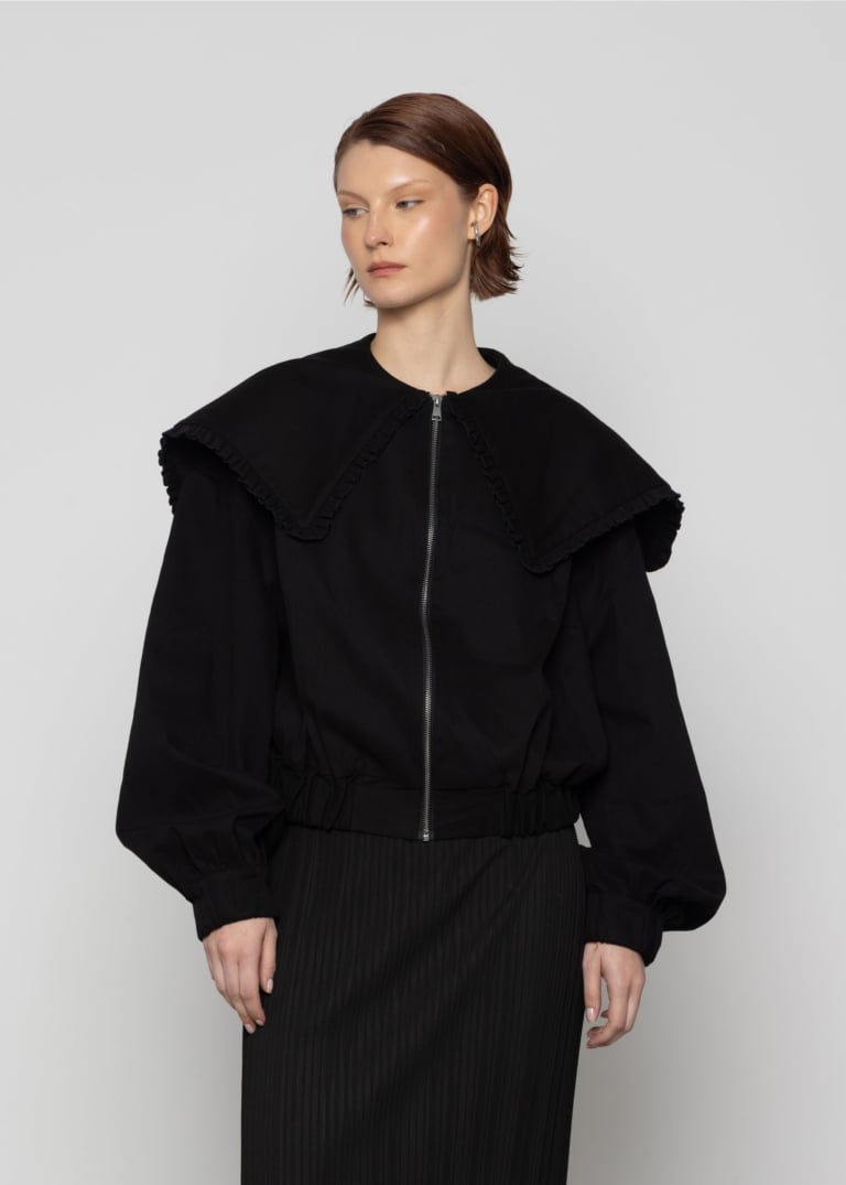 Oversized Ruffled-Collar Jacket